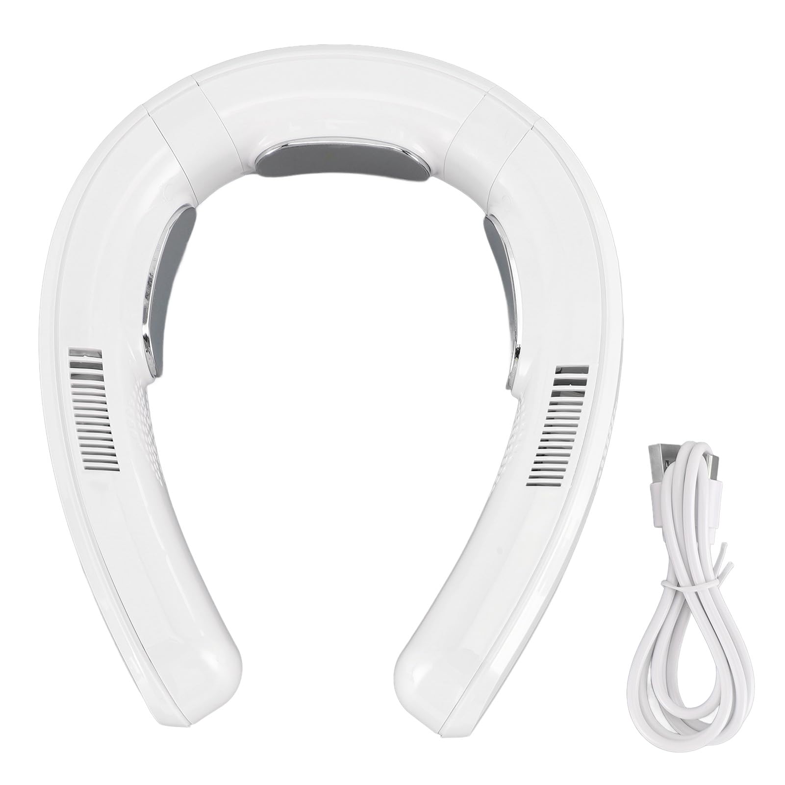 SIXRUN Stilvolles Design, Wiederaufladbarer, Flügelloser Nackenventilator, Tragbare Nackenklimaanlage mit 3 Geschwindigkeiten für Camping (WHITE)