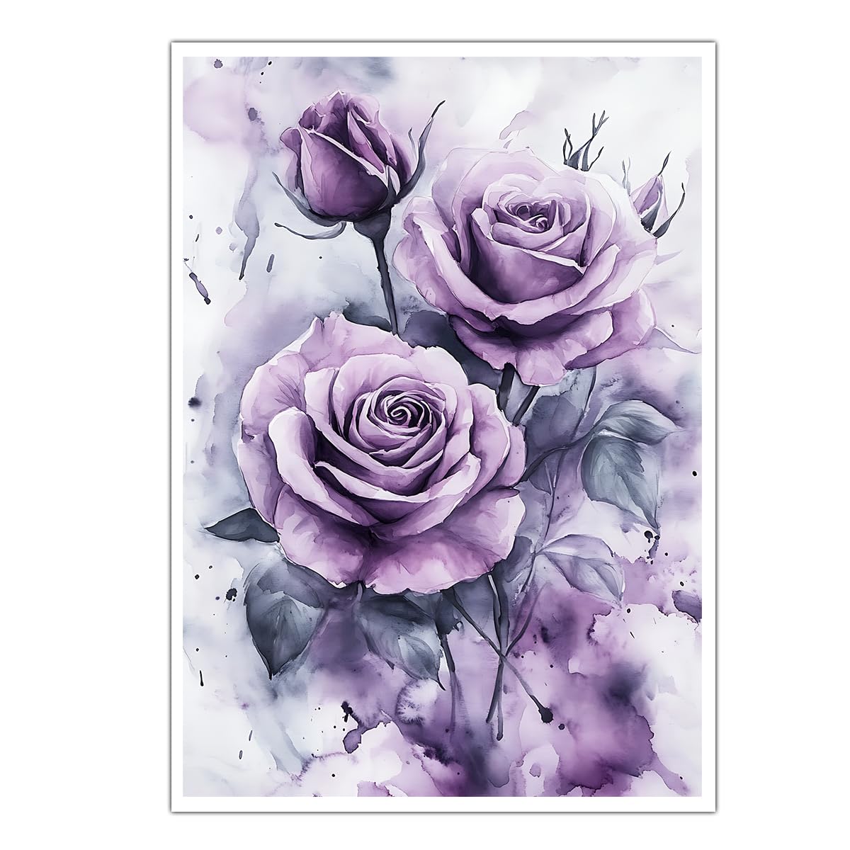 CHERHERART Watercolor Purple Rose Canvas Wall Art Dreamy Lavender Roses Poster Prints Spring Floral Canvas Picture for Romantic Bedroom Home 70x110cm Frameless