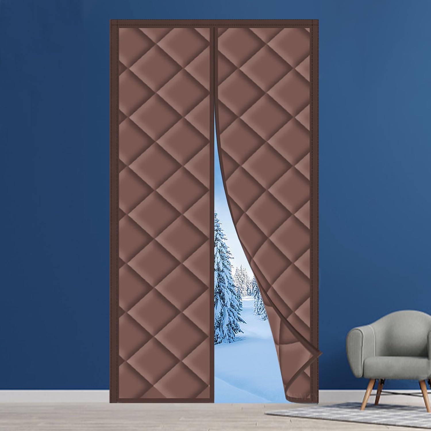 Magnetic Thermal Insulated Door Curtain, Thickened Winter Door Curtain Wind, Cold Warm and Noise Proof, Oxford Cloth Door Covers Pet Friendly, Suitable for Balcony Rooms