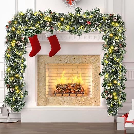 270CM/9Ft Christmas Garland, PreLit Artificial Chirstmas Garland