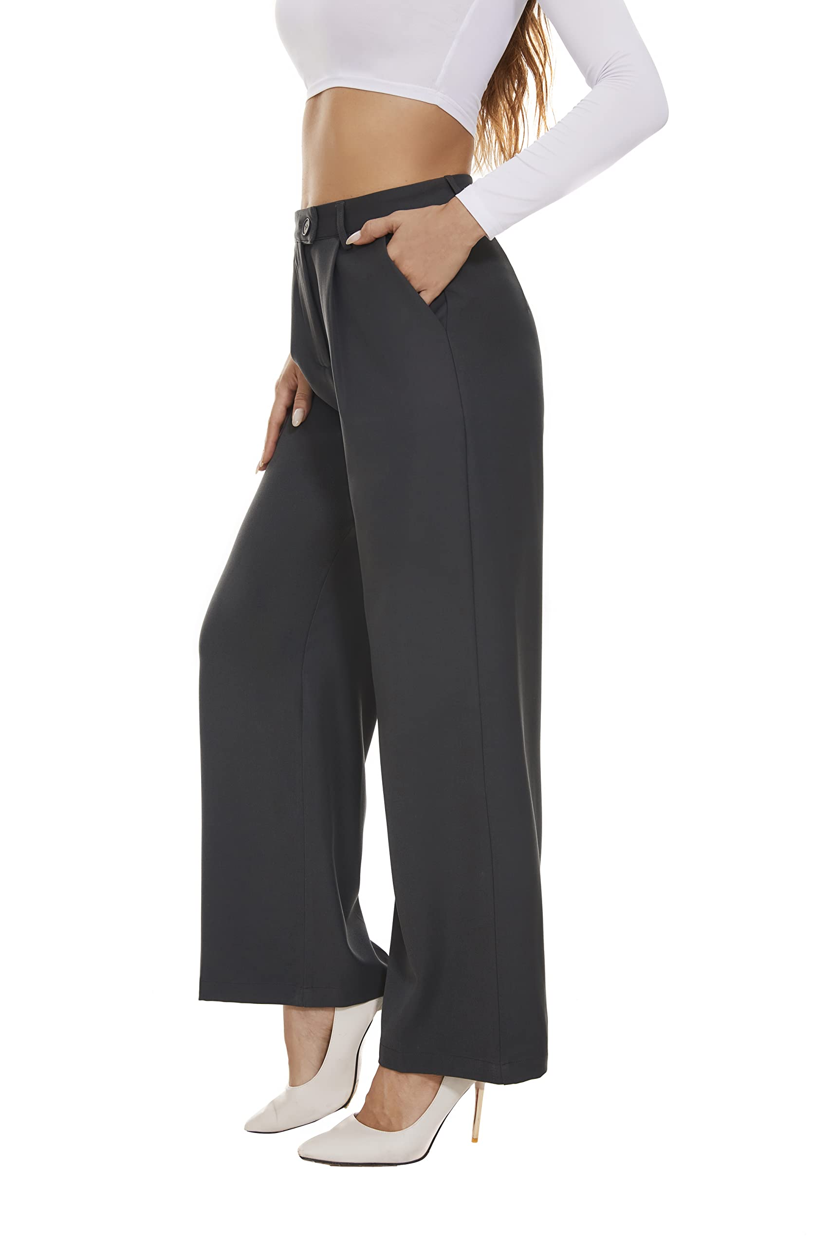 KICZOY Pantalones de trabajo 2025 para mujer, pantalones de vestir casuales de oficina con bolsillos