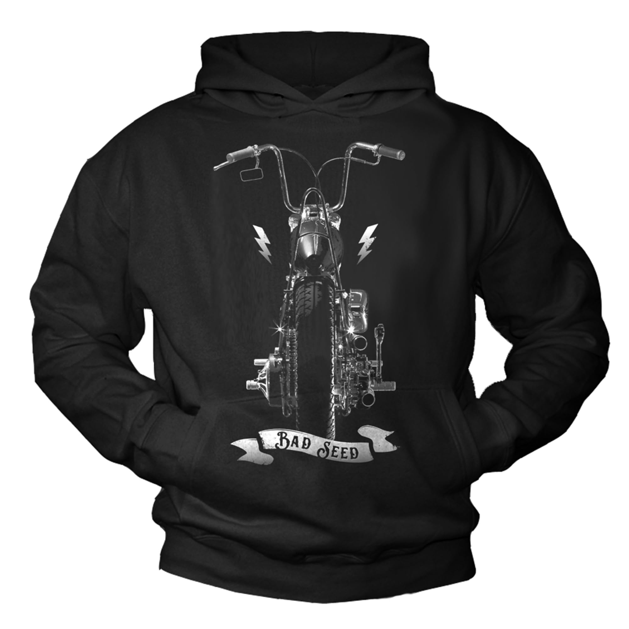 Makaya Bad Seed Sweat Shirt à Capuche Imprime Moto - Custom Bike Chopper - Pull Noir Sweatshirt