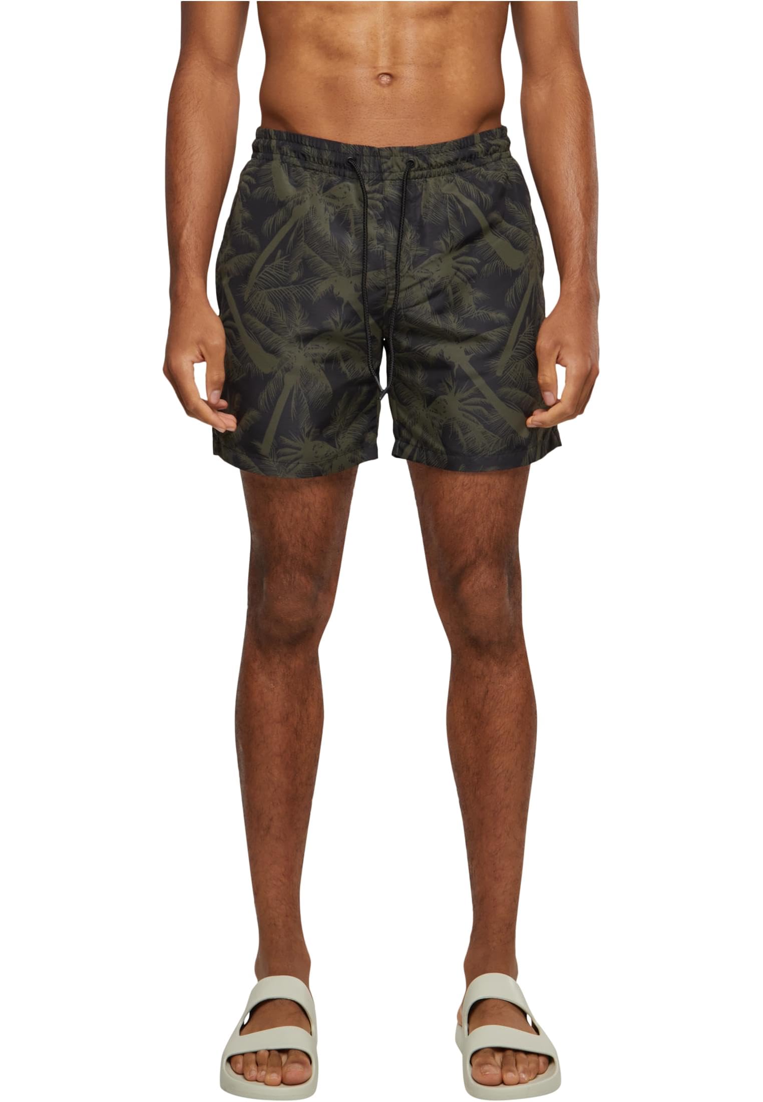 Urban Classics Pattern Palm Hombre Bañador Negro/Aceituna