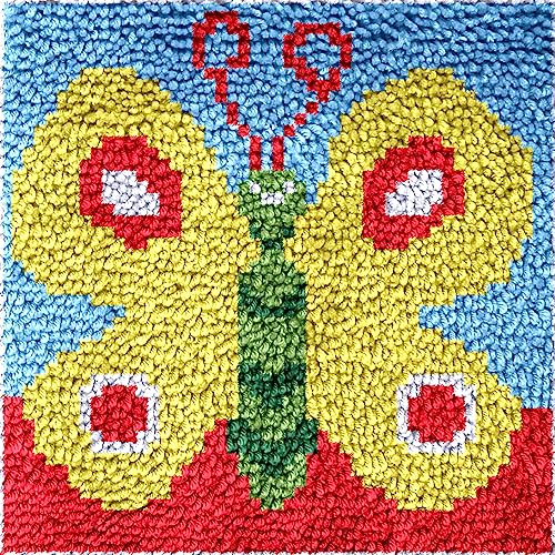 Image of Numptain Latch Hook Kits for Adults,DIY Rug Crafts Butterfly Pattern Color Printed Canvas,Latch Hook Kits for Beginners Handmade Needlework Crafts Home Decoration,12 inchx12 inch NT1