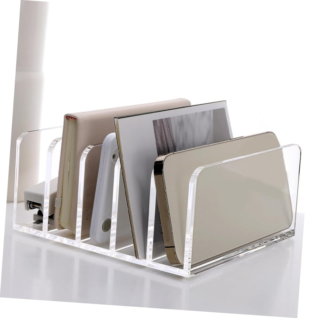 SHINEOFI Soporte Organizador De Escritorio Transparente para Documentos y Cartas, 5 Compartimentos, Estantería Funcional para Oficina, Archivo Doméstico, Uso En Espacio De Trabajo