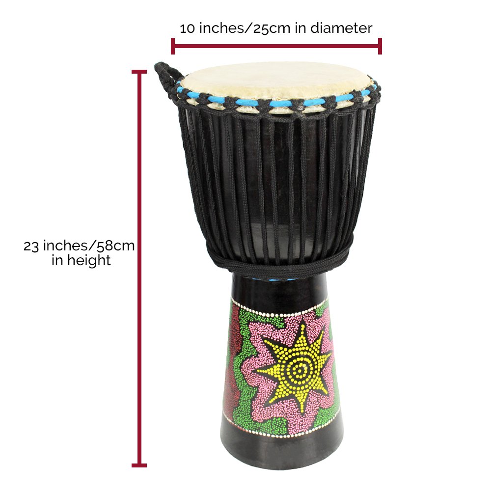 A-Star 10-calowy malowany kolorowy afrykański bęben Djembe-autentyczne ręcznie robione, dostrojone liną, naturalna skóra głowy-60 cm wysokości, 25 cm średnicy