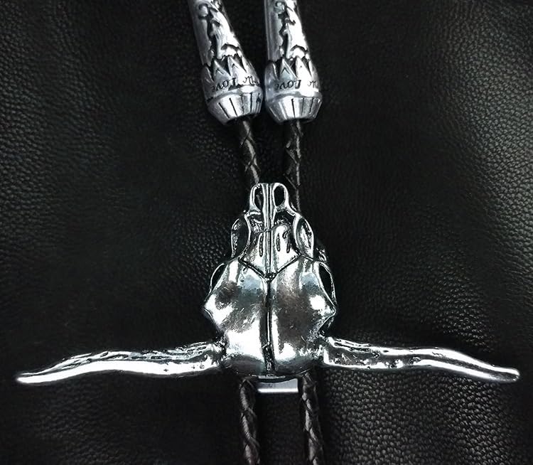 Western Bison Bolo Tie for Men & Women,Adjustable Cowhide Leather Cord, Gothic Biker Cowboy Accessory