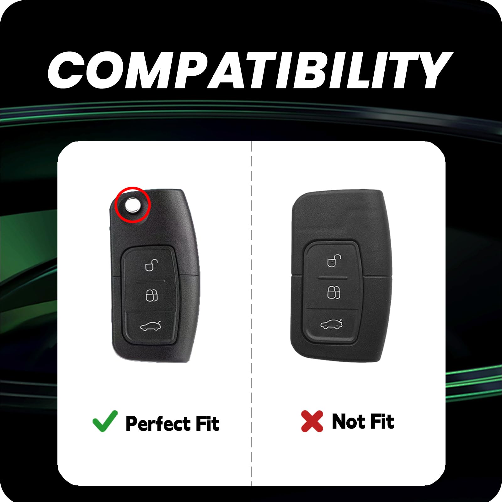 Cover Chiave Auto in Silicone 3 Tasti Telecomado Compatibile con Ford KA Focus Fiesta Escort Mondeo Protezione Urti Caduta Graffi (Nero