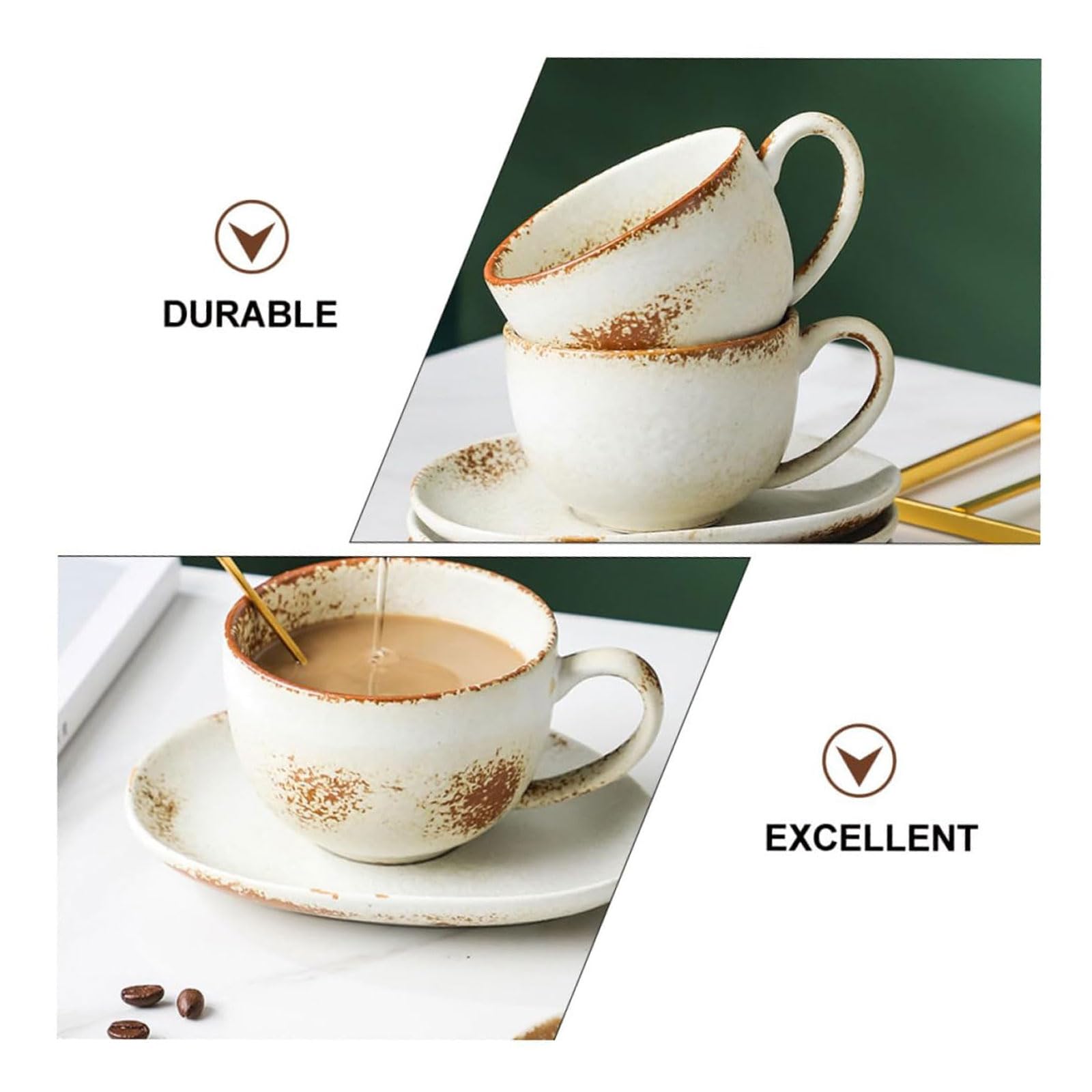Taza de té 1 Juego de Taza de café, Taza de Leche Mocha, Juego de Platos de cerámica de Estilo Europeo con Mango y platillo Adecuado para cafeterías, restaurantes y hoteles Taza de café