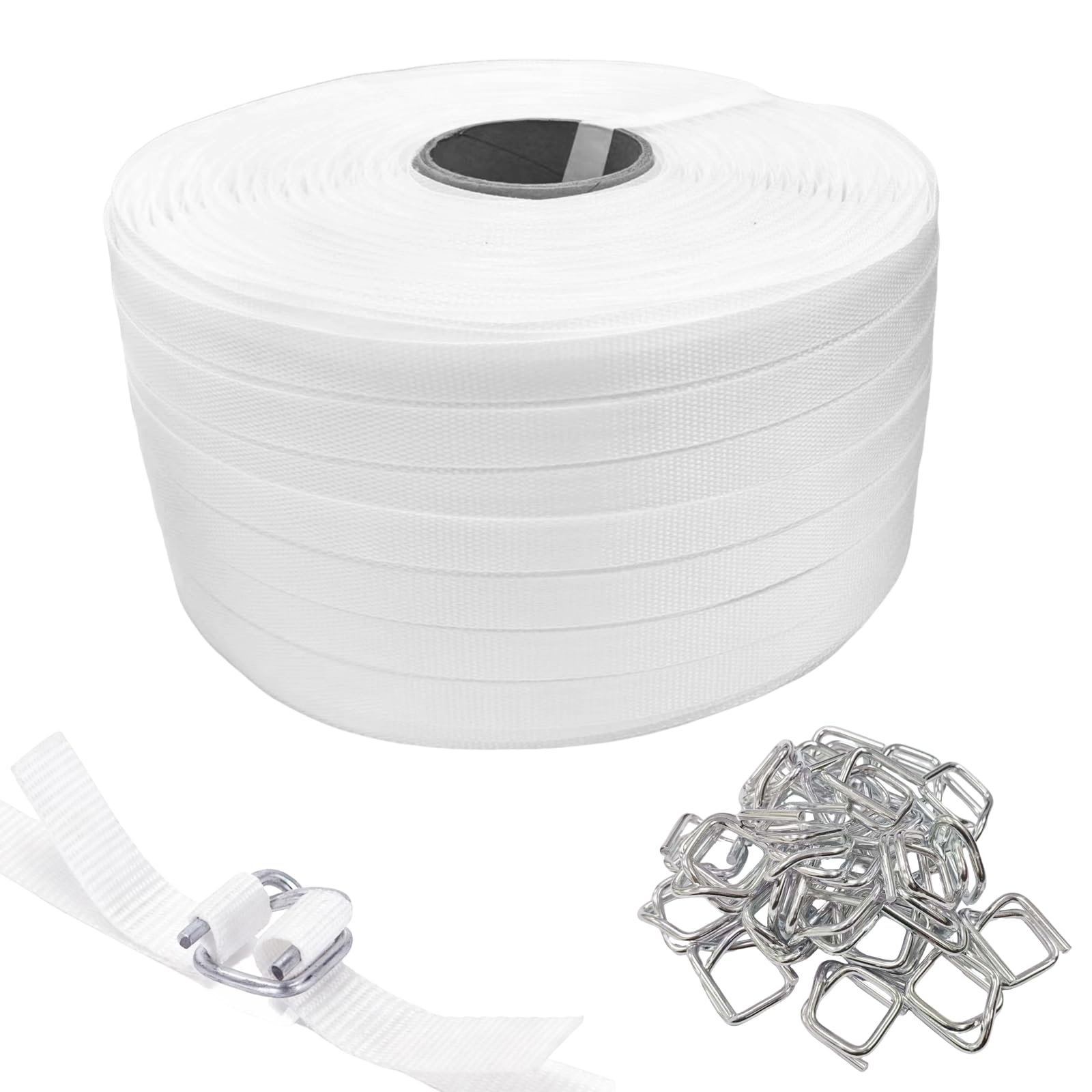 Rouleau de cerclage tressé en polyéthylène robuste pour emballage de palettes et regroupement industriel - 13 mm x 165 m - Lot de 50 boucles en fil métallique