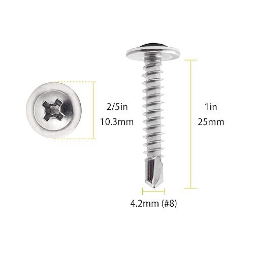 Miniatura 4 de Tornillos autorroscantes de acero inoxidable #8 x 1 410 para metal, plástico y madera, cabeza de armadura modificada Phillips Drive, tornillos de