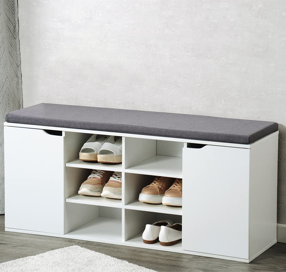 Kesper | Schuhschrank mit Sitzkissen, Material: Faserplatte, Maße: B103,5 x H48 cm x L29,5 cm, Farbe: Weiß | 15918 13