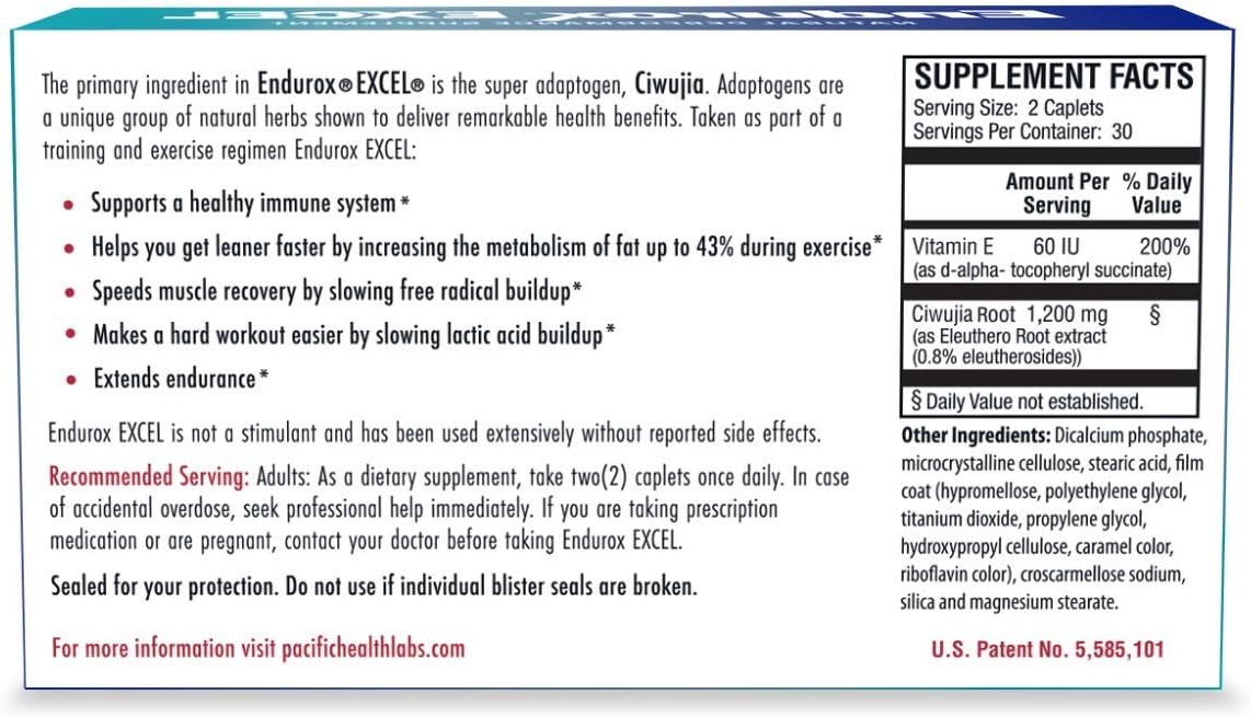Pacific Health Endurox Excel Natural Performance Supplement, Increases Metabolism & Builds Endurance with Ciwujia (Ginseng) Root - 60 Caps - Image 2