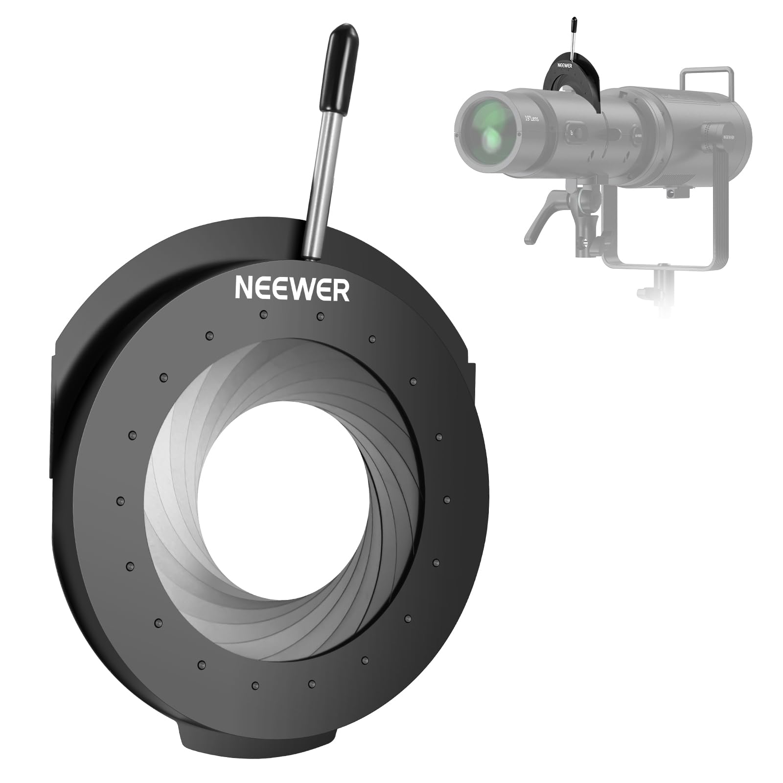 NEEWER Obturateur à Diaphragme pour Projecteur LS-300, Diaphragme à Lame à Ouverture Réglable de 5 à 60mm, Résistant à la Chaleur, pour Éclairage Continu de Studio, Contrôle de Spot Vidéo LED, CSS3