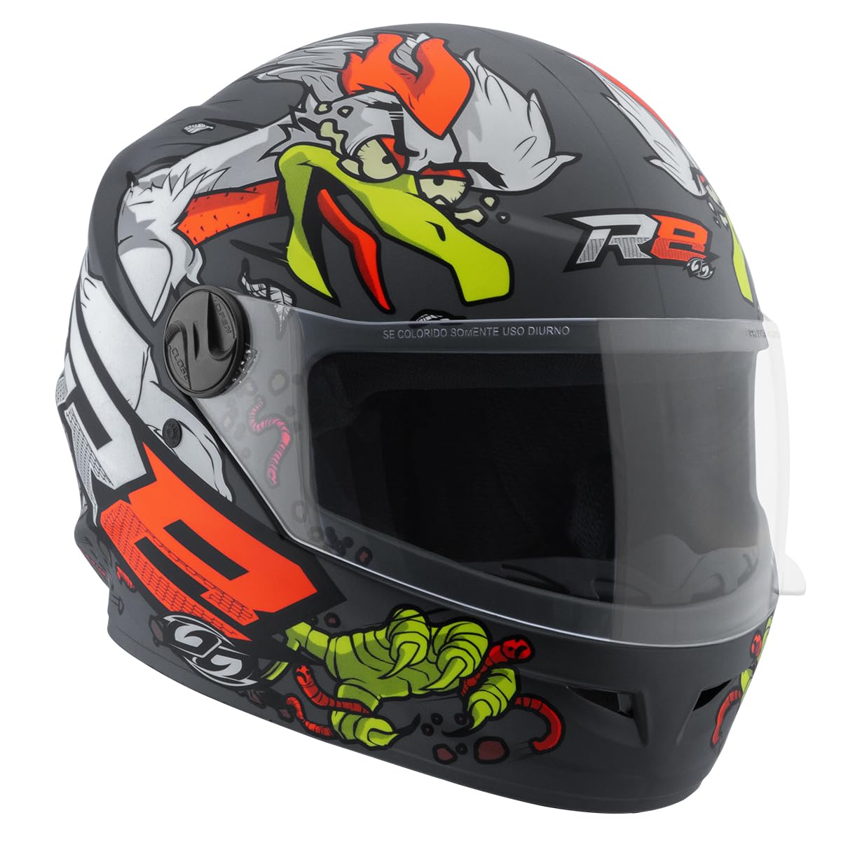 Capacete Fechado R8 Rocket Chicken Tam.58 Cinza Fosco 58 | Amazon