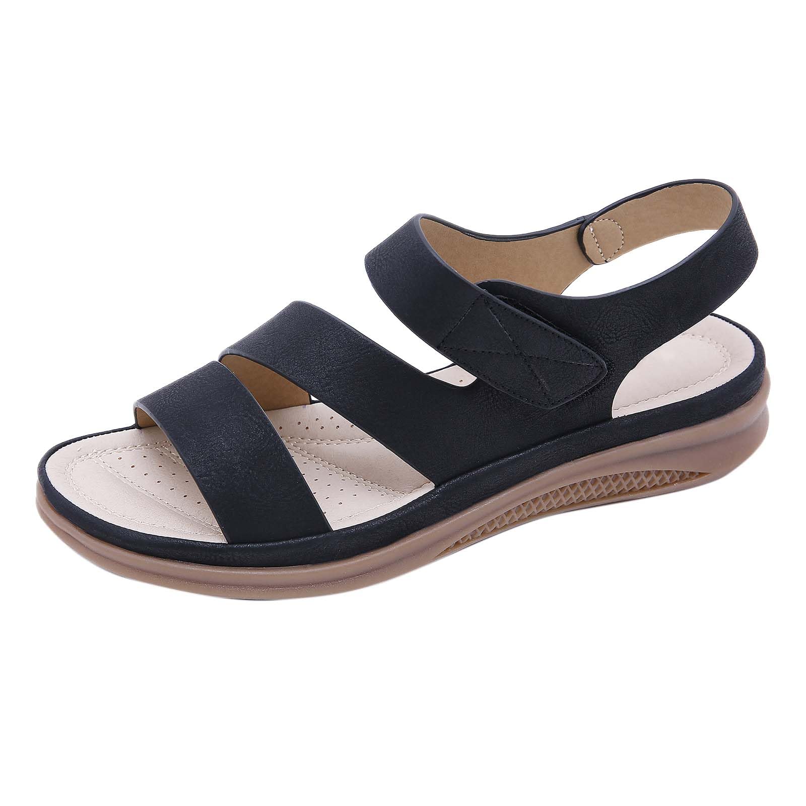 AZMAHT Womens sandals wedge sandals for women summer sandals women orthopedic sandals women arch support sandals for women walking sandals for women,Black,38/240mm