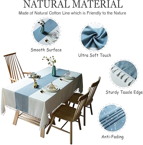 Miniatura 4 de TEWENE - Mantel redondo de lino y algodón, lavable, para mesas redondas, para mesas redondas, antiarrugas, mantel para comedor o cocina (redondo55