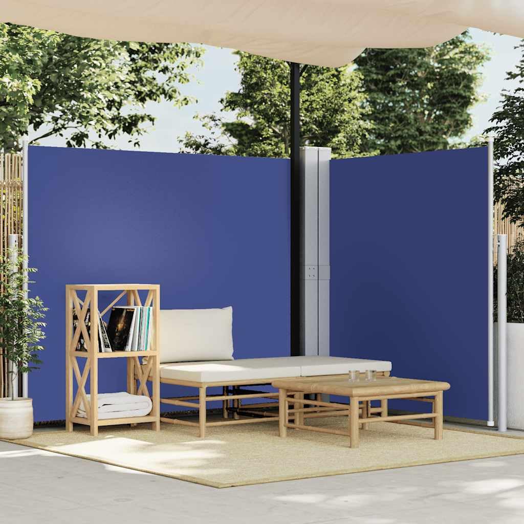 markise 1 60 breit Ausziehbare Seitenmarkise Blau 160 x 600 cm, Seitenmarkise aus Polyestergewebe blau, Blaue 160 cm breit, mit automatischem Aufrollmechanismus Schwungrad Gewicht:8KG Saugnapf Markisenhalter 2er-Pack - nk