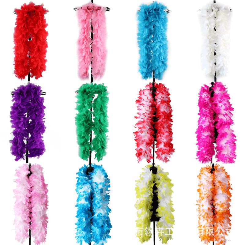 Federboa Weihnachtsboa, 200CM Federboa zum Basteln Flauschige Truthahnfedern Federboa DIY Frauen Verkleidung Dekorationen Federstola Federschal für Weihnachten Karneval Theater -Rose + Weiß