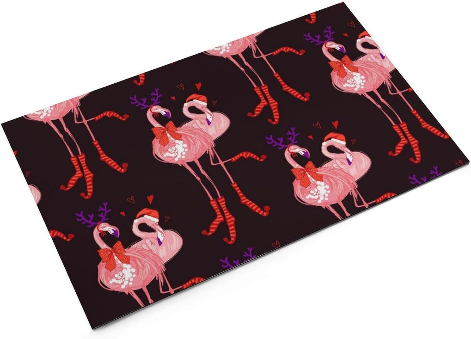 Christmas Santa and Deer Flamingo Pet Cat Dog Food Mat Non Slip Mat Water Bowl Mat Quick Dry Cat Feeding Mat 12x20inch