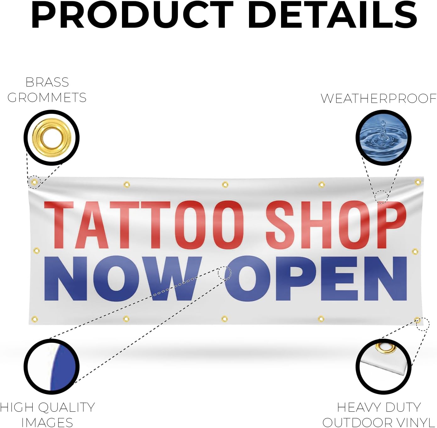 Tattoo Shop Now Open Banner Sign 48 Inch x 96 Inch | 13 oz Vinyl with Metal Grommets | Heavy-Duty Single-Sided Outdoor Durable Printed High-Quality Weatherproof | Made in the USA
