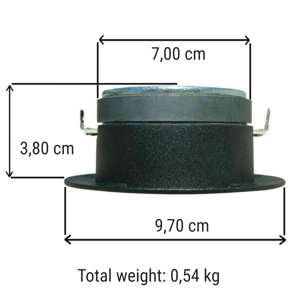 2 PHONOCAR 02430 tweeter 4" 10,00 cm 100 mm diametro 250 watt rms 500 watt max sensibilità 93 db impedenza 4 ohm portiere sportelli auto, a coppia