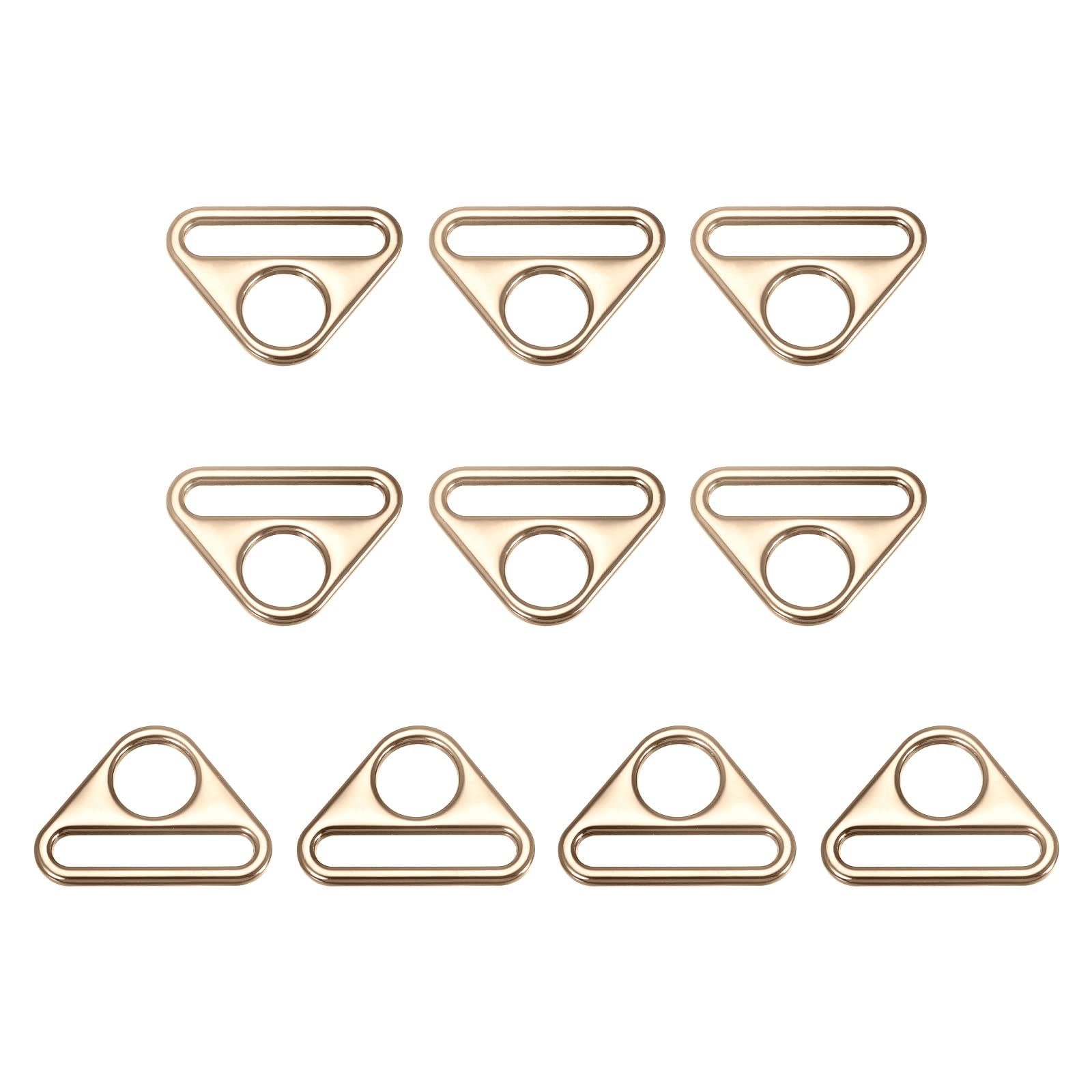 sourcing map Triangle Buckle Adjuster, 10Pcs 3/4 Inch Triangle D Rings Adjuster Triangle with bar Swivel Clip for Webbing Bag Strap, Gold Tone