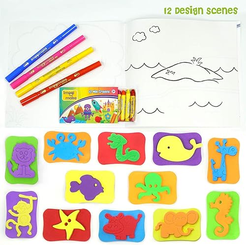 Miniatura 2 de Imagimake Stamp Art - Animal Kingdom - Juego de libros para colorear para niños y niñas de 3 años multicolor