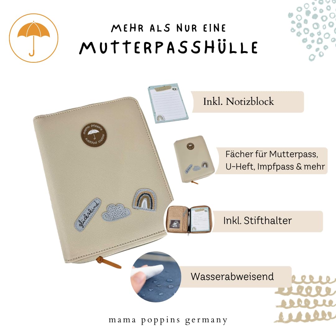 Mutterpasshülle, U-Heft und Impfpass Tasche/Organizer mit "Glückskind" Schriftzug I Beige