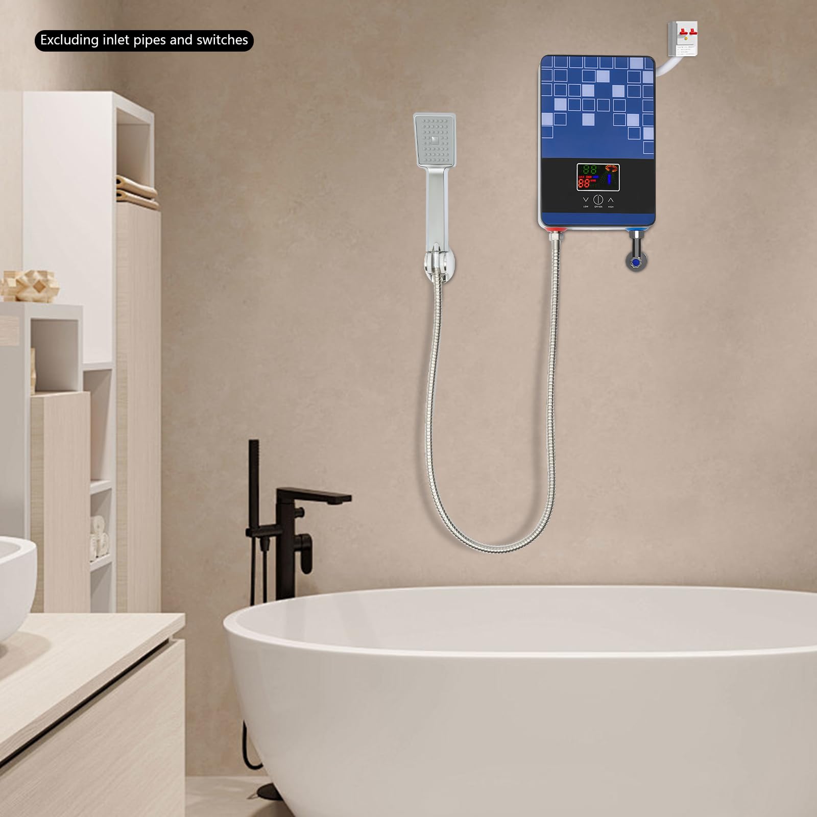 6500 W, scaldabagno elettrico 220 V, doccia digitale 30-55 °C, riscaldamento istantaneo, senza serbatoio, temperatura costante