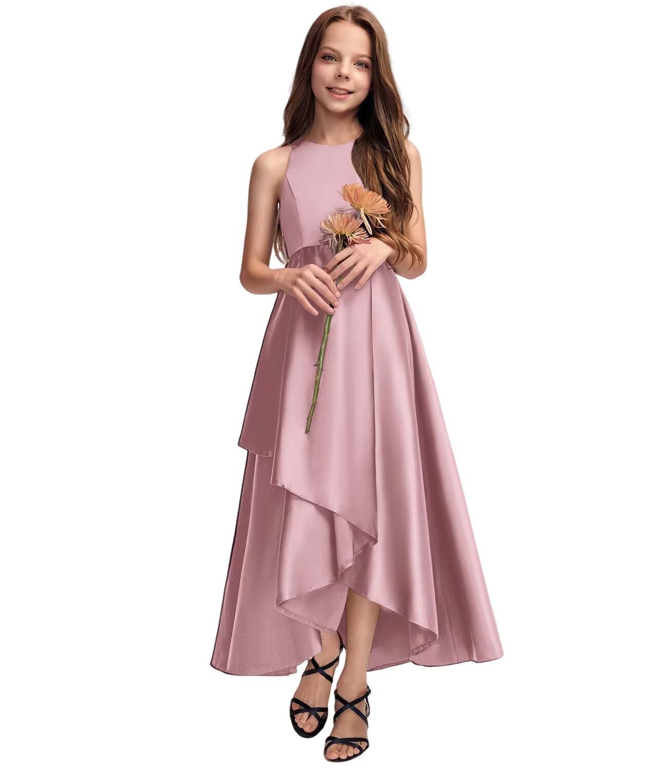 [Ｋａｙｉｙａｓｕ] 子供ドレス ピアノ発表会 女の子 ロングドレス フォーマル ワンピース サテン ノースリーブ 上質なドレス パーティー 結婚式 演奏会 子供服 130-160cm 5-13歳