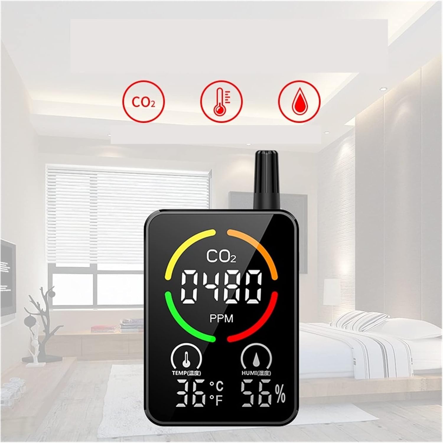 Gas Detector Gas Detector Infrared Carbon Dioxide Detector to Detect Temperature and Humidity CO2 Concentration Air Quality (Color : Black Size : 112 * 35.5 * 80) (White 112 * 35.5 * 80)