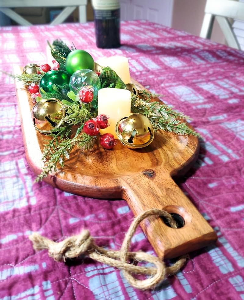 Acacia Charcuterie Board with Drip Edge & Handle - Wood Cheese Board - Decorative Wooden Serving & Cutting Board - Housewarming, Mothers Day, New Home & Wedding Gifts (20” x 8”) - Image 9