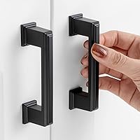 Vista 28 de Paquete de 10 tiradores para gabinete con agujero central de 3-3/4 pulgadas (96mm), tiradores de gabinete negro mate, manijas de cocina negras