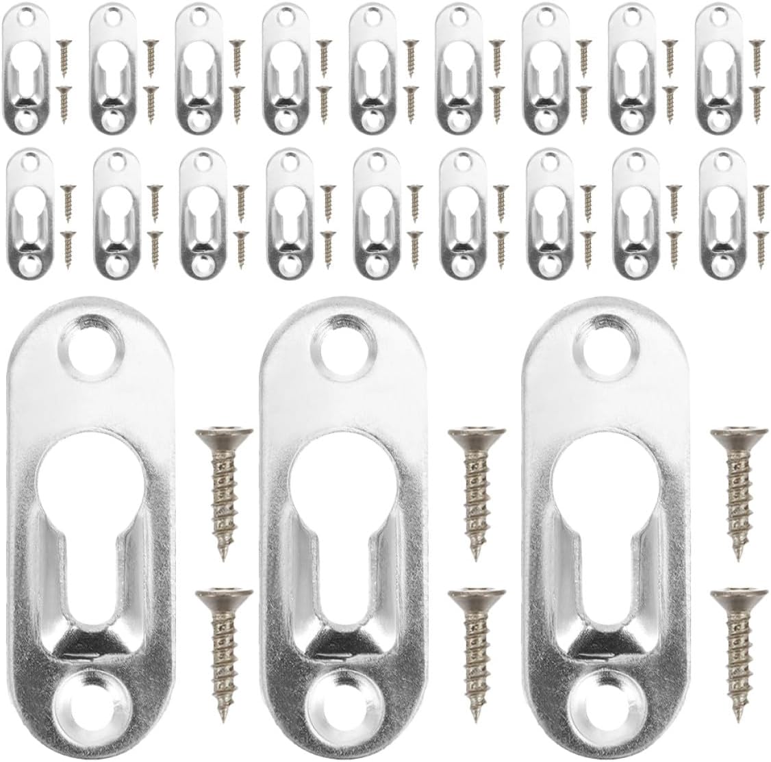 WOONEKY Picture Frame Hanging Kit with Flat Metal Frame Buckles and Screws, Invisible Back Panel Mounting Hardware for Wall Decor, 30 Buckles and 60 Screws Set for Home and Office