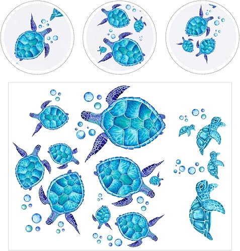 Miniatura 6 de Abaodam 1 juego de calcomanías de pared de tortuga marina, calcomanías de vinilo de tortuga, calcomanías subacuáticas del océano, animales con vista