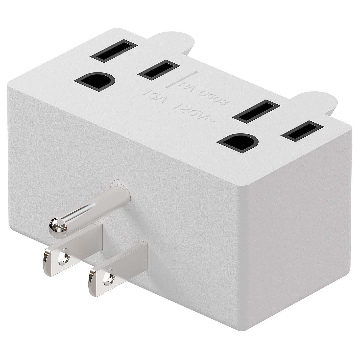 PA-0508W 90 Degree Right Angled USA Male-Female Power Adapter, 5-15P to 2 * 5-15R Direction Changer Space Save Adapter White