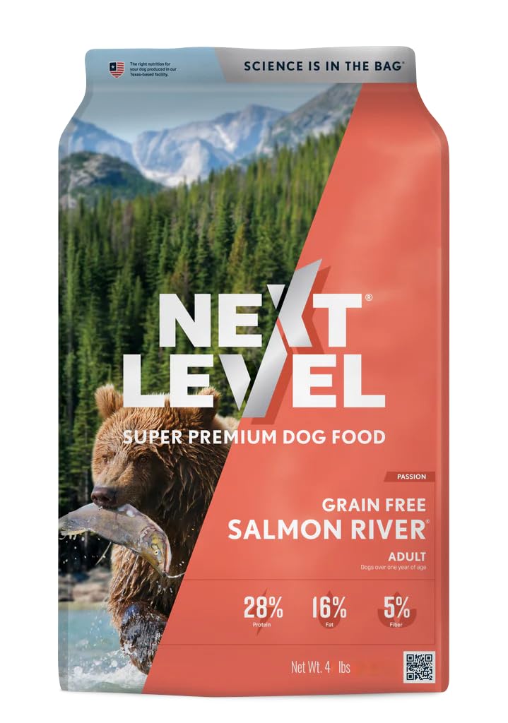 Next Level Super Premium Dog Food – Grain Free Salmon River – Dry Kibble for Dogs at All Life Stages of All Breeds – 28% Protein, Fish and Sweet Potato, Gluten Free Grains (4 Pound)