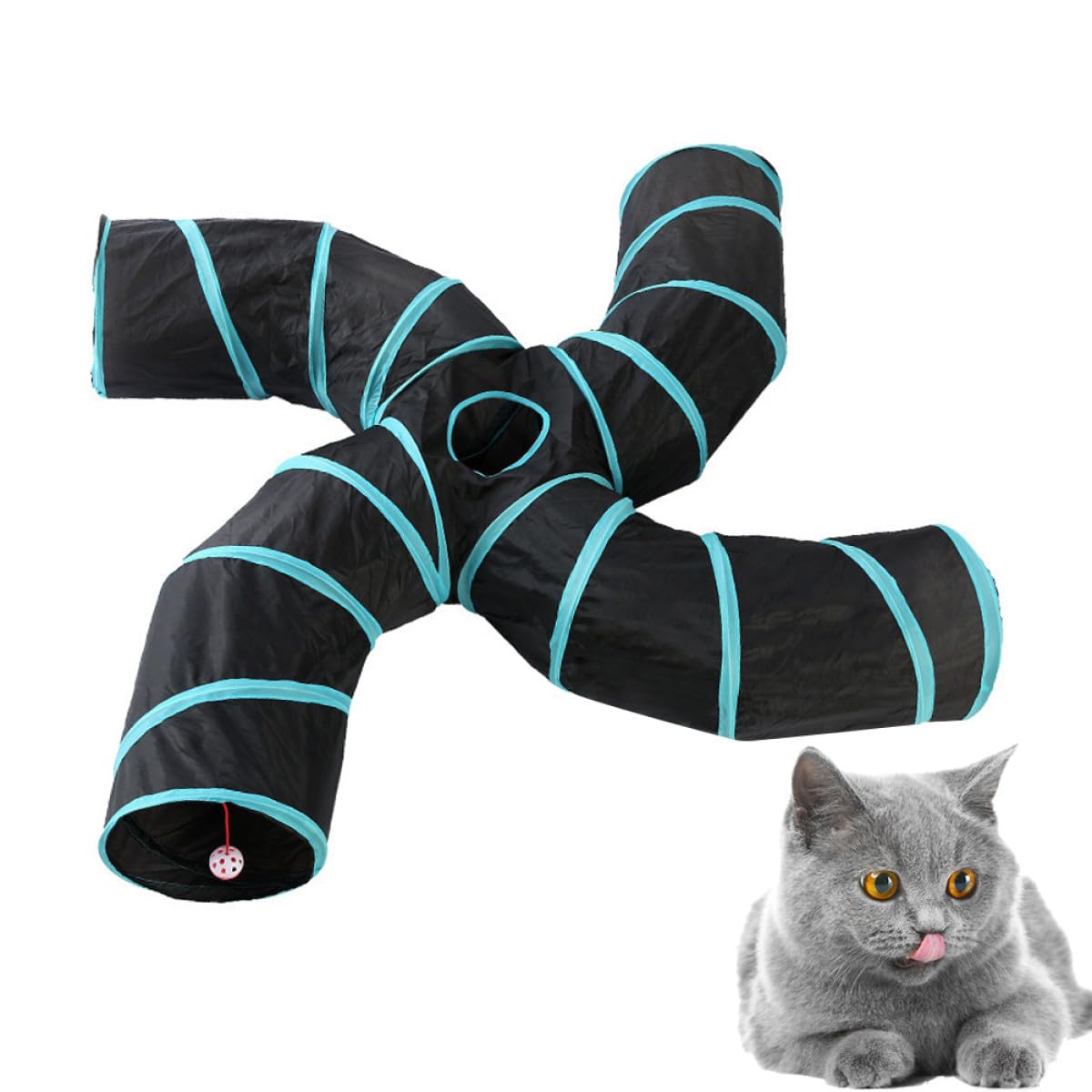 PRETYZOOM Plegable para Gatos Juguete Interactivo en Forma 4 Vías de Lona Negro Práctico y Estimulación Divertida para Gatitos
