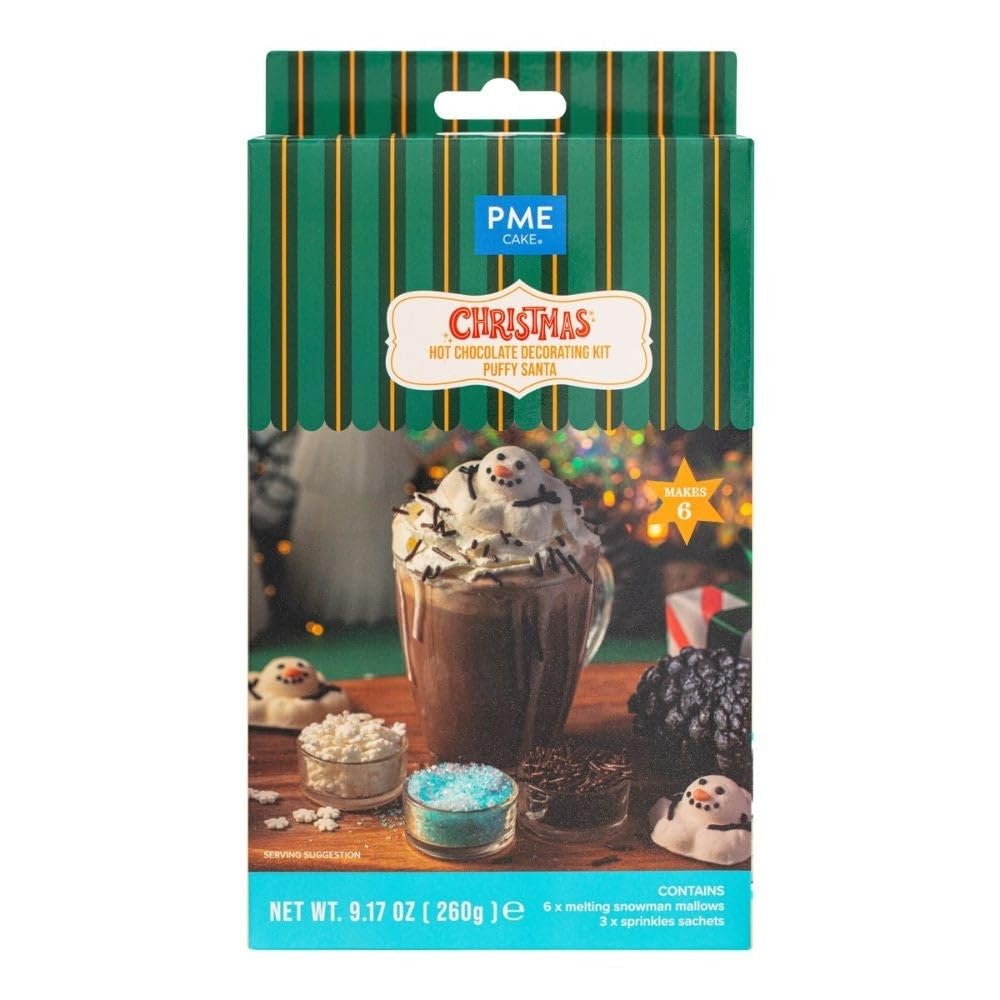 PME Cake Hot Chocolate Melting Snowman Decorating Kit | 6 Snowman Marshmallow & 3 Festive Sprinkle Sachets | Christmas Treat Set for Magical Warm Drinks & Holiday Parties (260g / 9.17oz)