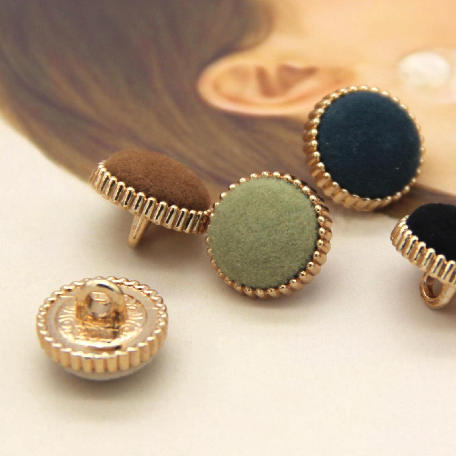 Pikolak, Guziki, 6 szt. 13mm tweedowa tkanina pokryta metalowym chwytem guziki do sukienki na ubrania koszula bluzka dekoracje DIY akcesoria szycia-czarny(Beige)