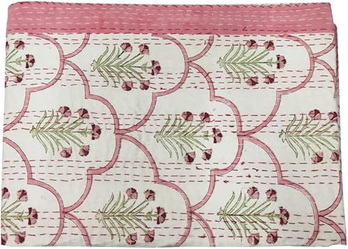 Edredón Kantha con estampado floral a mano, colcha Kantha de algodón, colcha Kantha tamaño Queen, manta Kantha hecha a mano, manta Kantha india