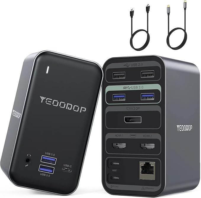 YEOODOP USB C Laptop Docking Station, 14em1 Triple Display USB C HUB
