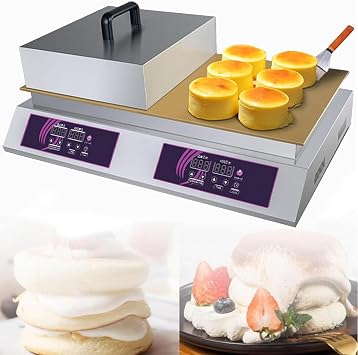 Electric Souffle Machine,Commercial Pancake Maker,Dorayaki Baker Muffin Making Machine,with 8mm Copper Heating Plate,60-240C Temp Control,for Restaurant Bakery Leisure Snack Bar,Doublehead