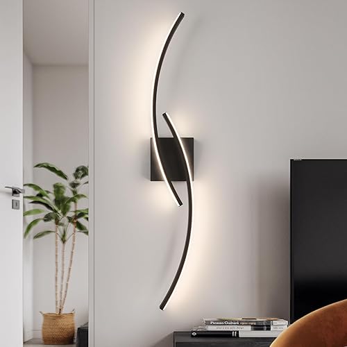 Miniatura 1 de Sovinzert Aplique de pared moderno, 4000 K, luces de pared LED modernas para sala de estar, 31.5 pulgadas, accesorios de pared negros para