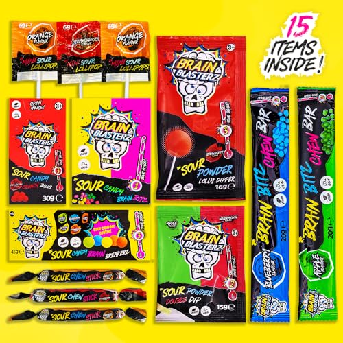 Brain Blasterz Treat Sour Candy Variety Pack, Vegan Candy, Sour Chew Bar, Halal Candy, Sour Candy Gift Box W/ 15 Pcs thumb #1