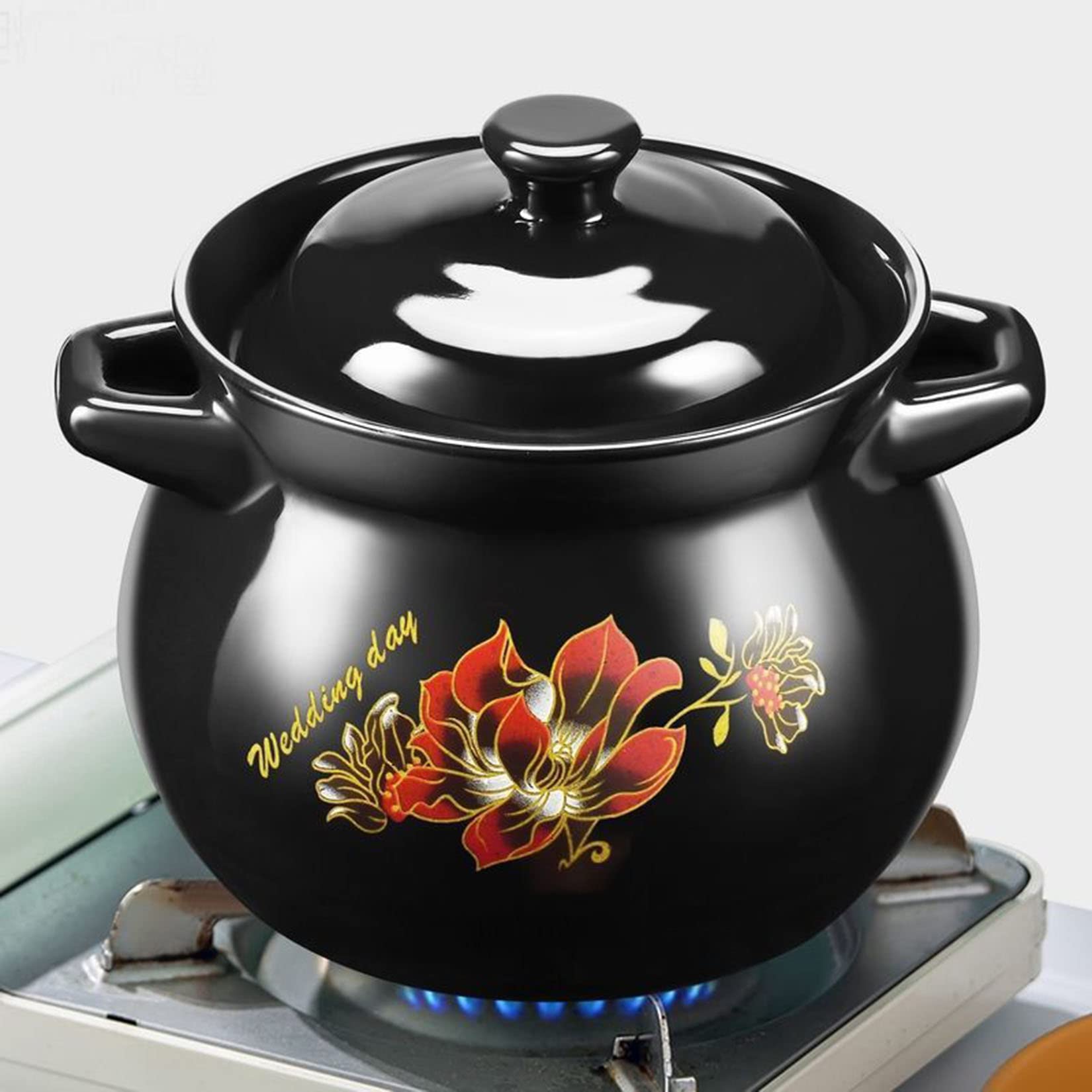 Olla De Barro Para Cocinar Con Tapa - Cazuela De Cerámica Para Bibimbap, Sopa y Platos Calientes - Resistente Al Calor - 7.3L