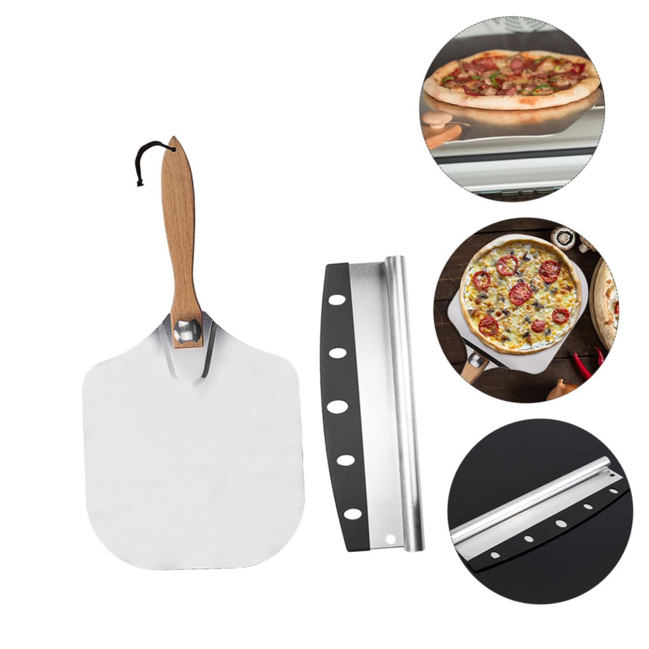 2 Stück Teiliges Pizzaschaufel Aluminium mit Klappbarem Holzgriff Dünner Pizzaschieber und Teigschaber Vielseitiger Pizzaheber für Backofen und Küchengebrauch