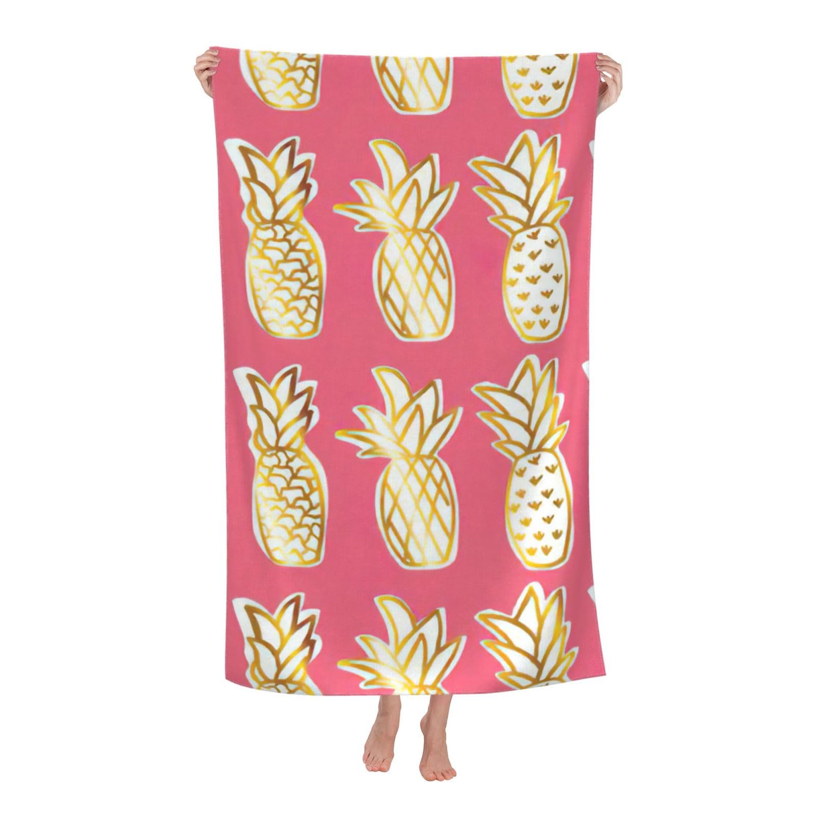 NImongt Pineapple Print Oversized Adult Beach Towel For Travel Weekend Getaways Festivals Camping Trips