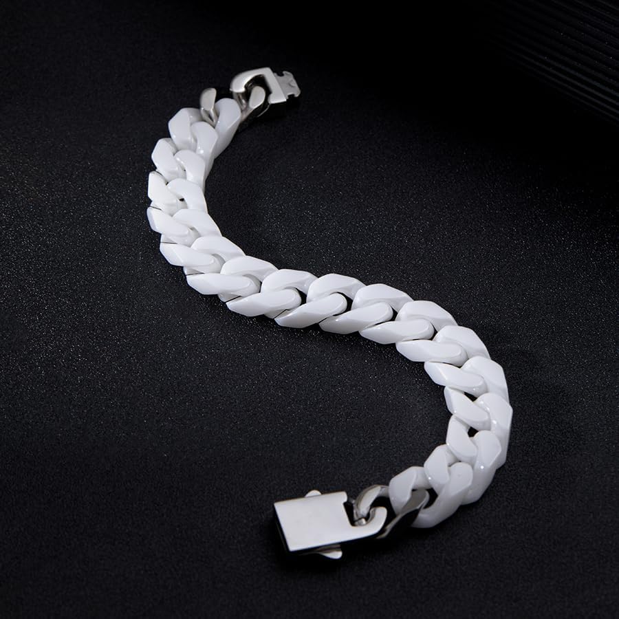 Cuban Link Bracelet for Men,12mm Ceramic Cuban Bracelet,White Bracelet for Men,Jewelry Gifts for Him - Image 8